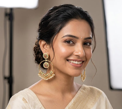 Multi Color Jadau Gold Plated Chandbali Earring