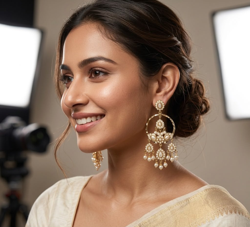 All Pearl Jadau Gold Plated Chandbali Earring