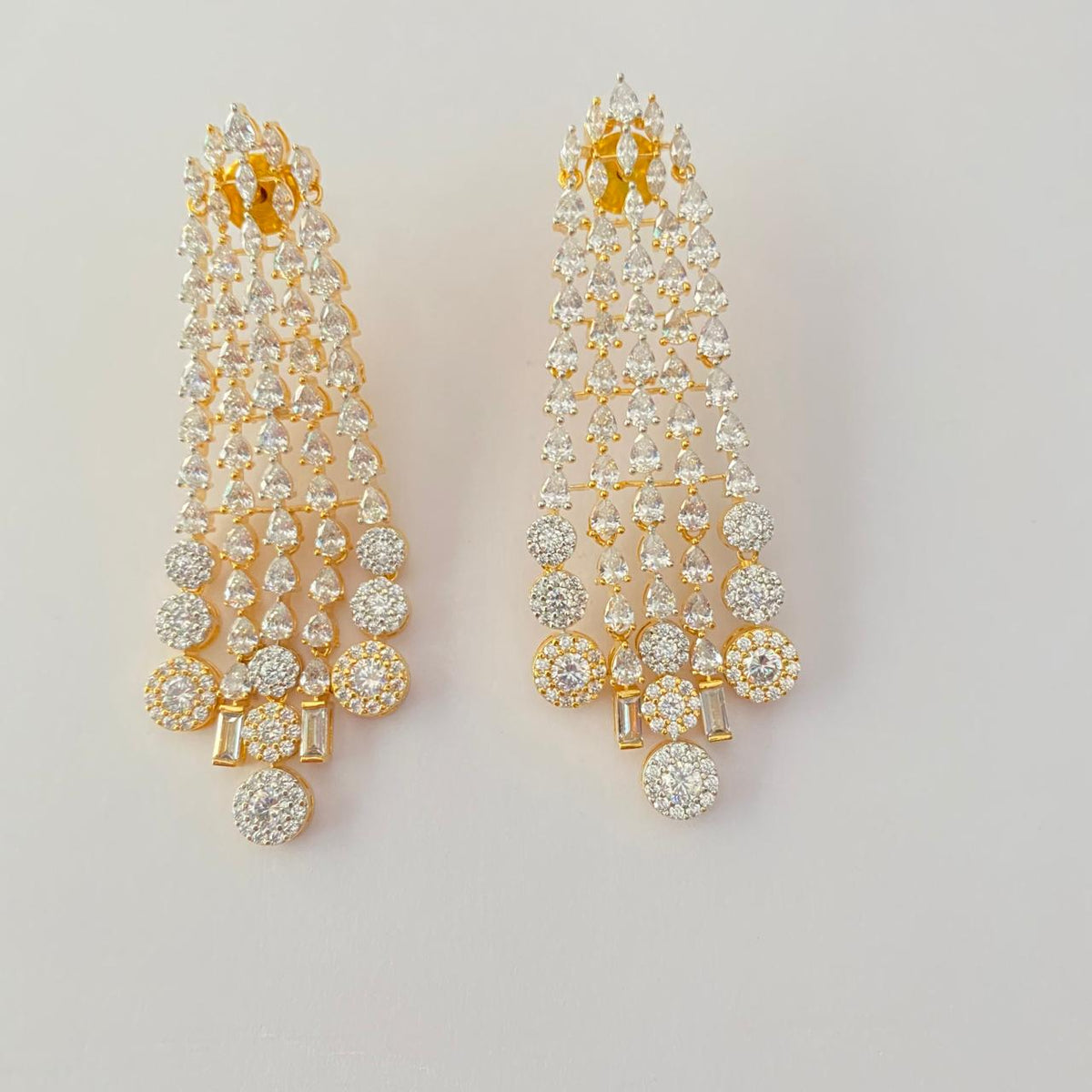 Diamond Gold Plated Multi Strand Drop Studded Earring