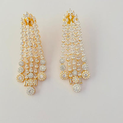 Diamond Gold Plated Multi Strand Drop Studded Earring