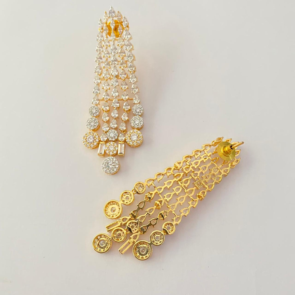 Diamond Gold Plated Multi Strand Drop Studded Earring