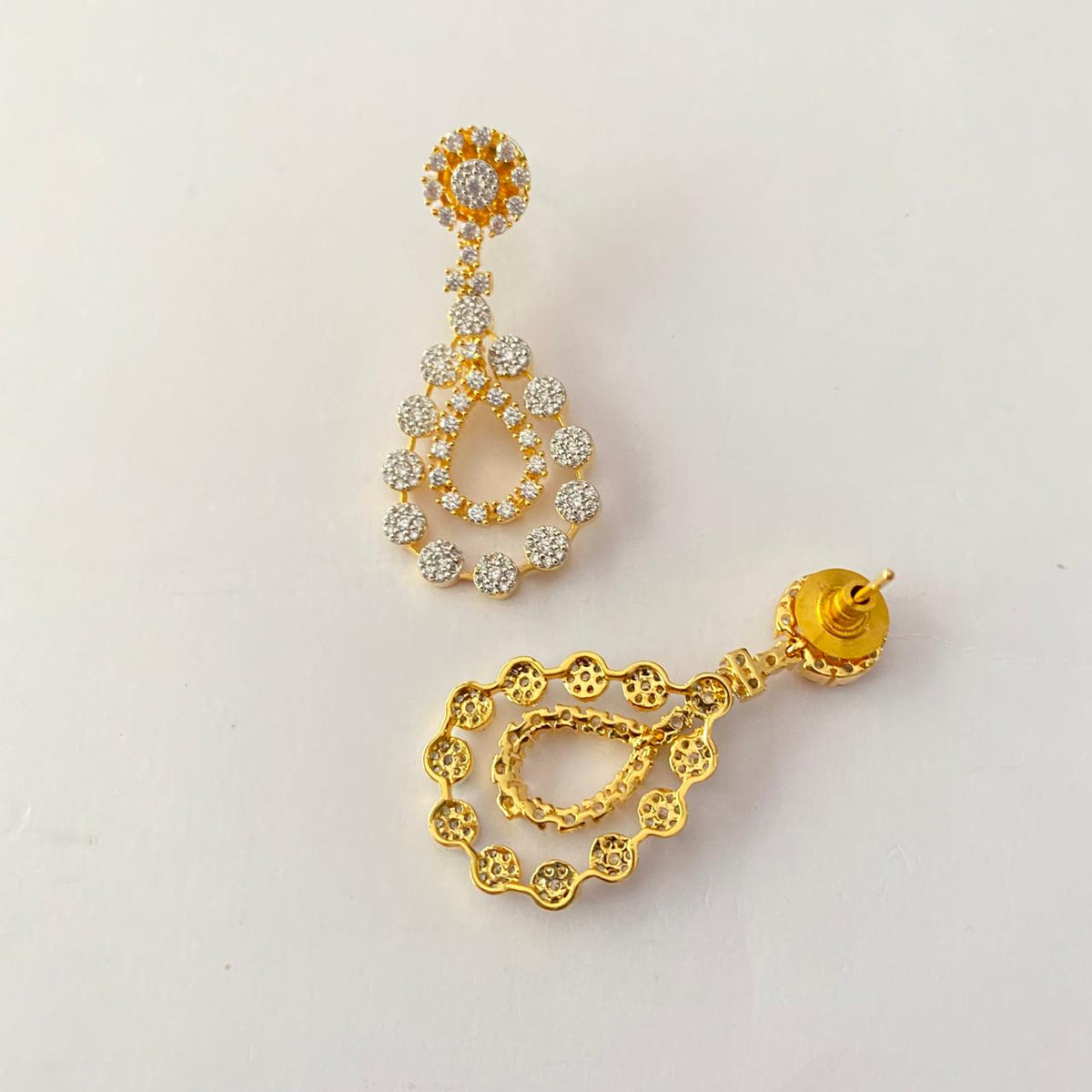 Gold Plated with Dropn Design Diamond Earring