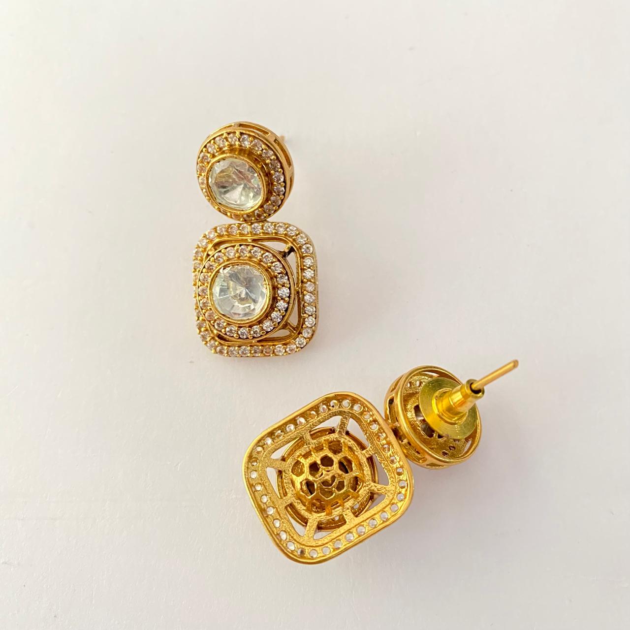 Polki Antique Gold Plated Earring