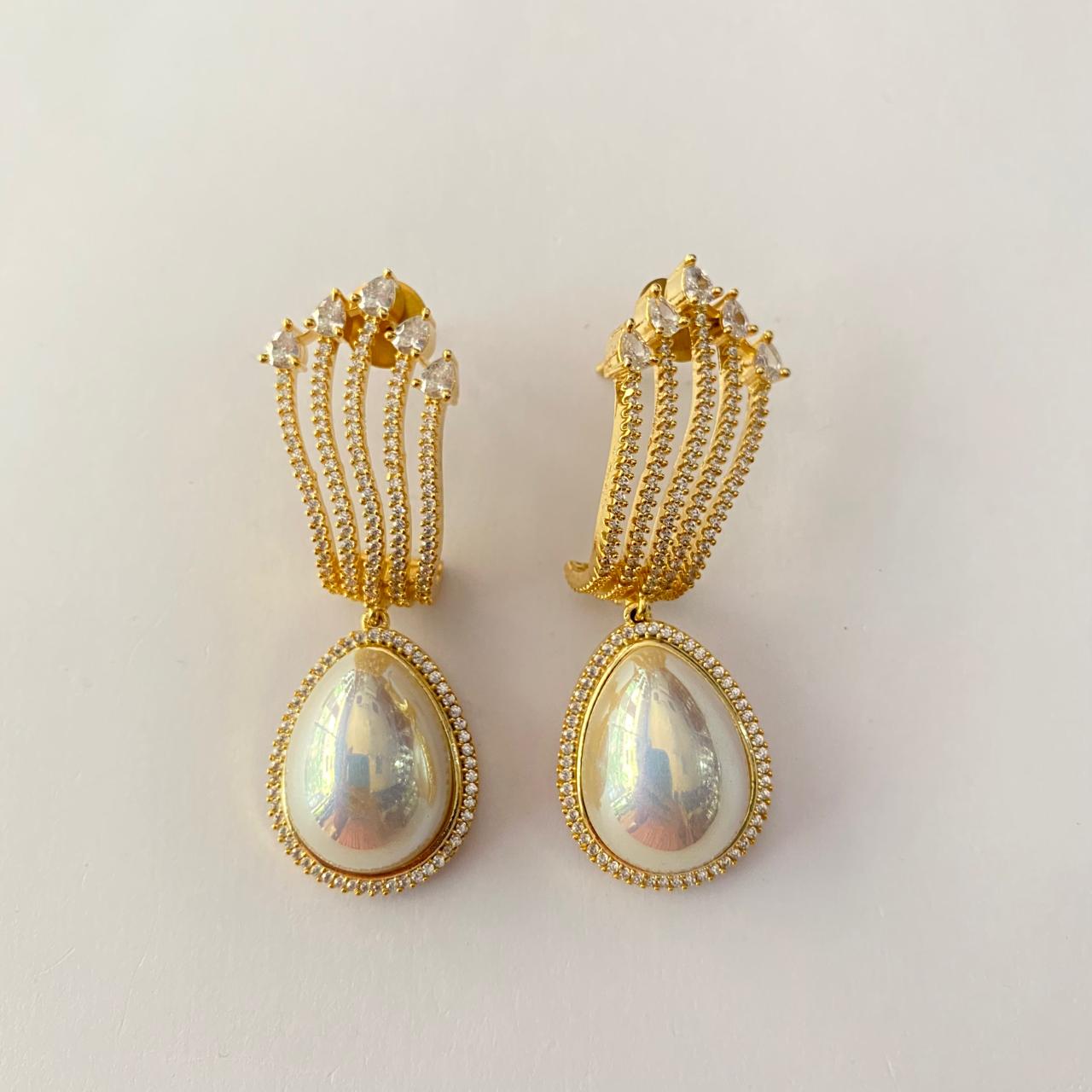 Diamond Gold Plated with Pearl Earring
