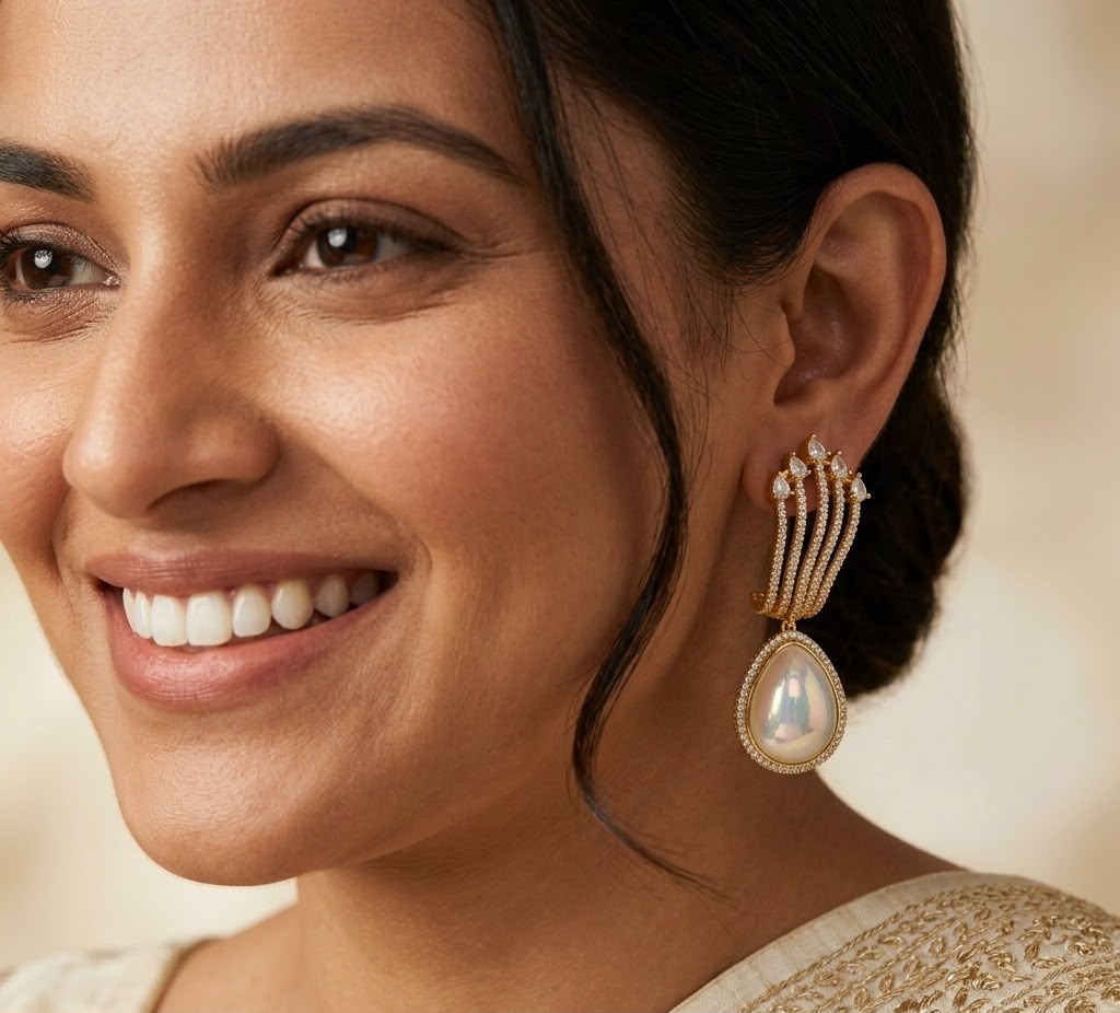 Diamond Gold Plated with Pearl Earring