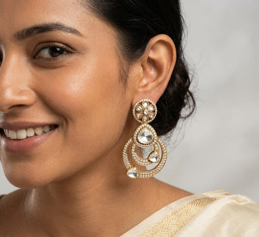 Moissanite Antique Gold Plated with Back Clip Earring
