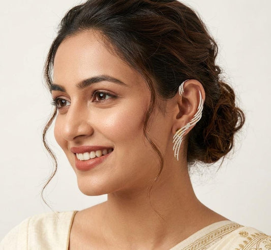 Diamond Gold Plated Celestial or Angel wing Ear Cuff Earring