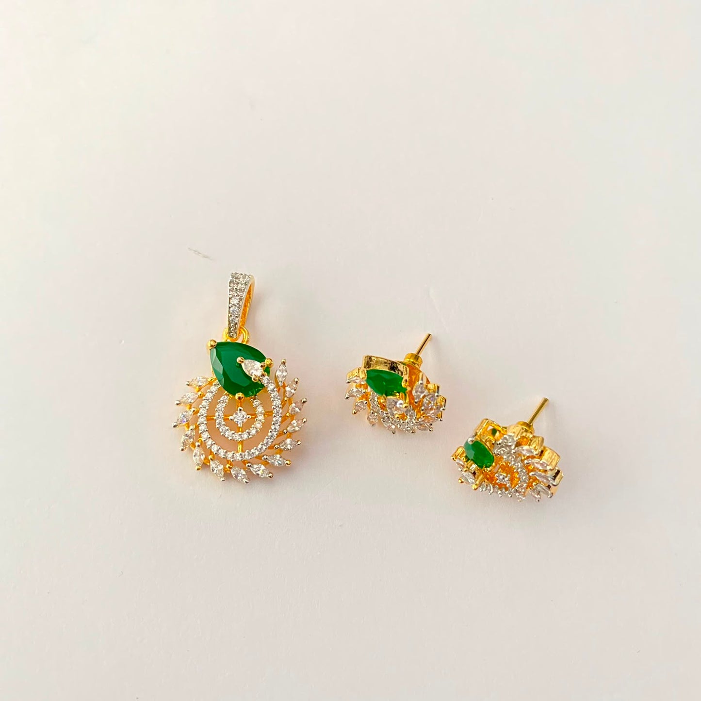 Small Gold Plated Green Pendant Set
