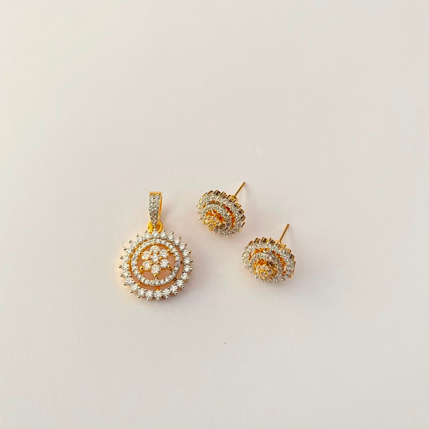 Small Gold Plated Diamond Pendant Set