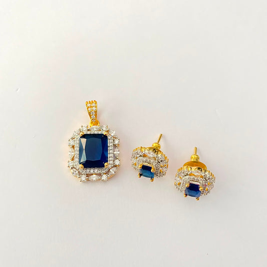 Gold Plated Blue Stone Small Pendant Set