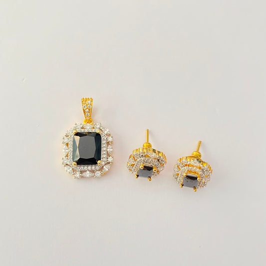 Black Stone Gold Plated Small Pendant Set