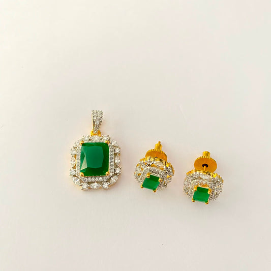 Gold Plated Green Stone Pendant Set