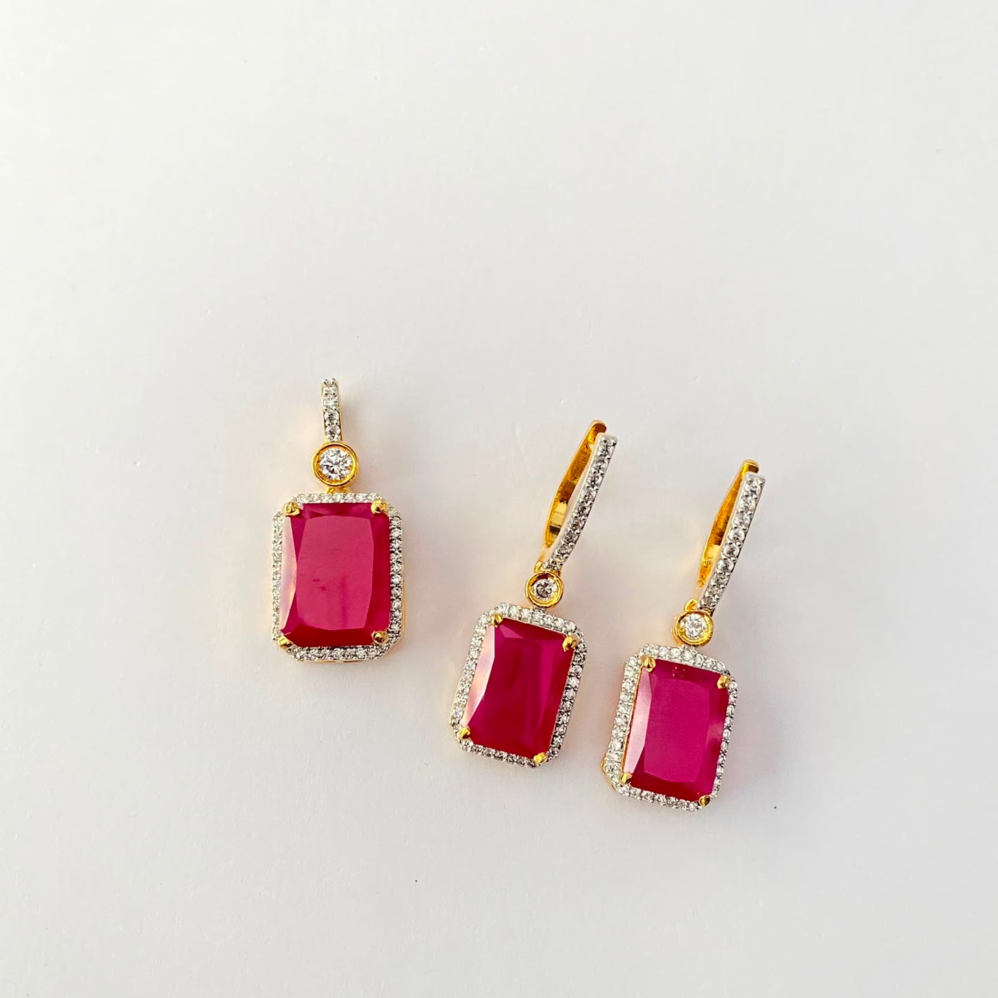 Gold Plated Ruby Pendant Set