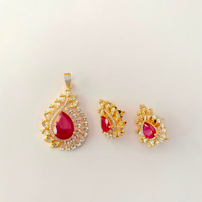 Ruby Stone Gold Plated Pendant Set