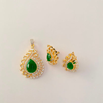 Green Stone Gold Plated Pendant Set