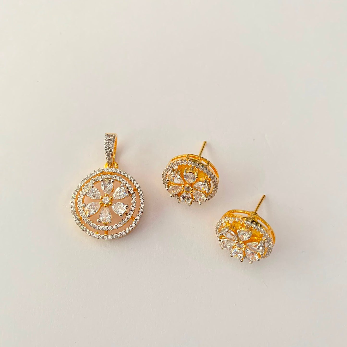 Small Gold Plated Diamond Pendant Set