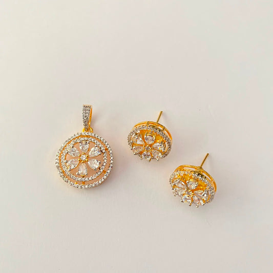 Small Gold Plated Diamond Pendant Set