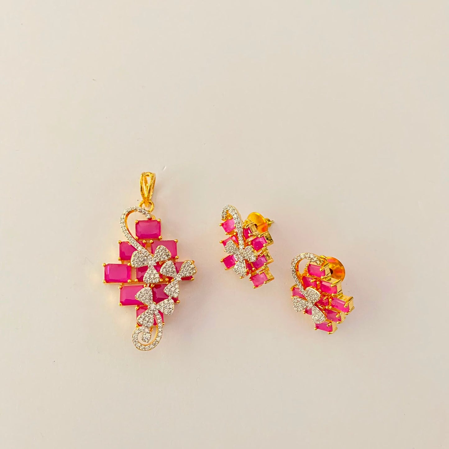Diamond Gold Plated Pendant Set