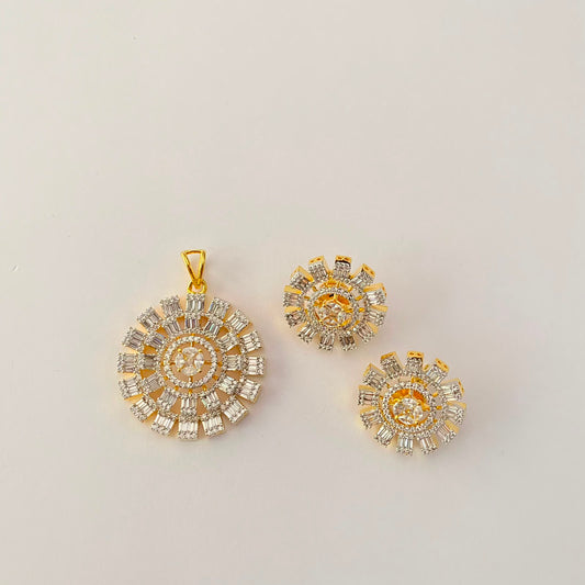Gold Plated Diamond Round Shape Pendant Set