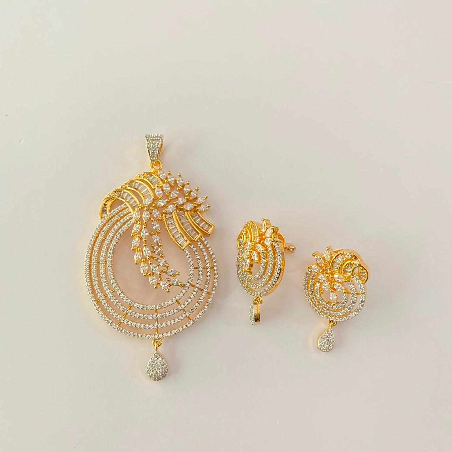 Gold Plated Diamond Pendant Set
