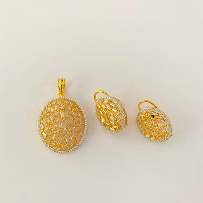 Diamond Gold Plated With Back Clip Pendant Set