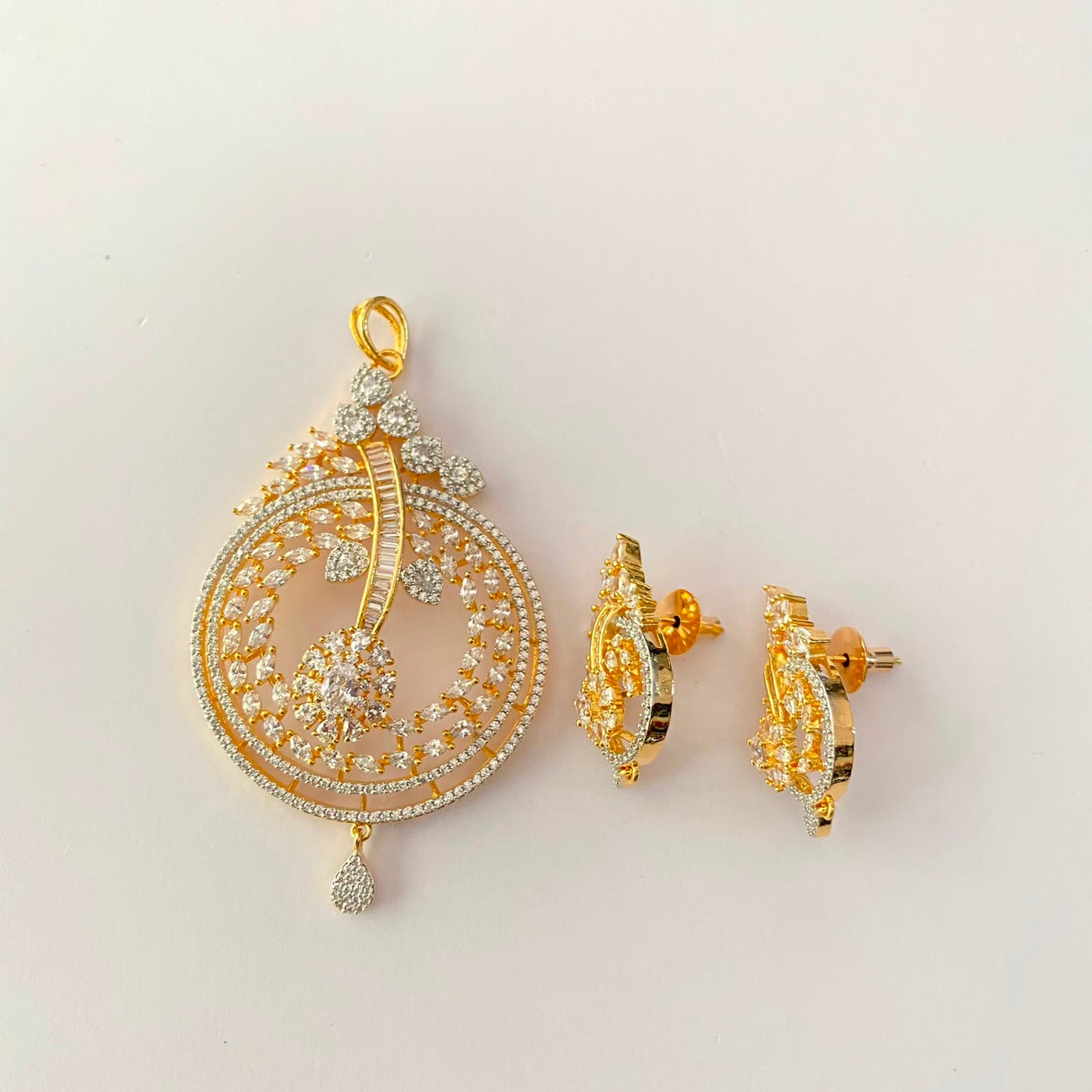 Gold Plated Diamond Pendant Set