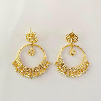 Gold Plated Pearl Jadau Chand Bali