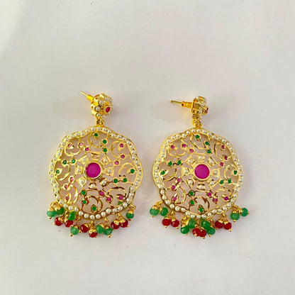 Gold Plated Ruby $ Green Jadau Earring