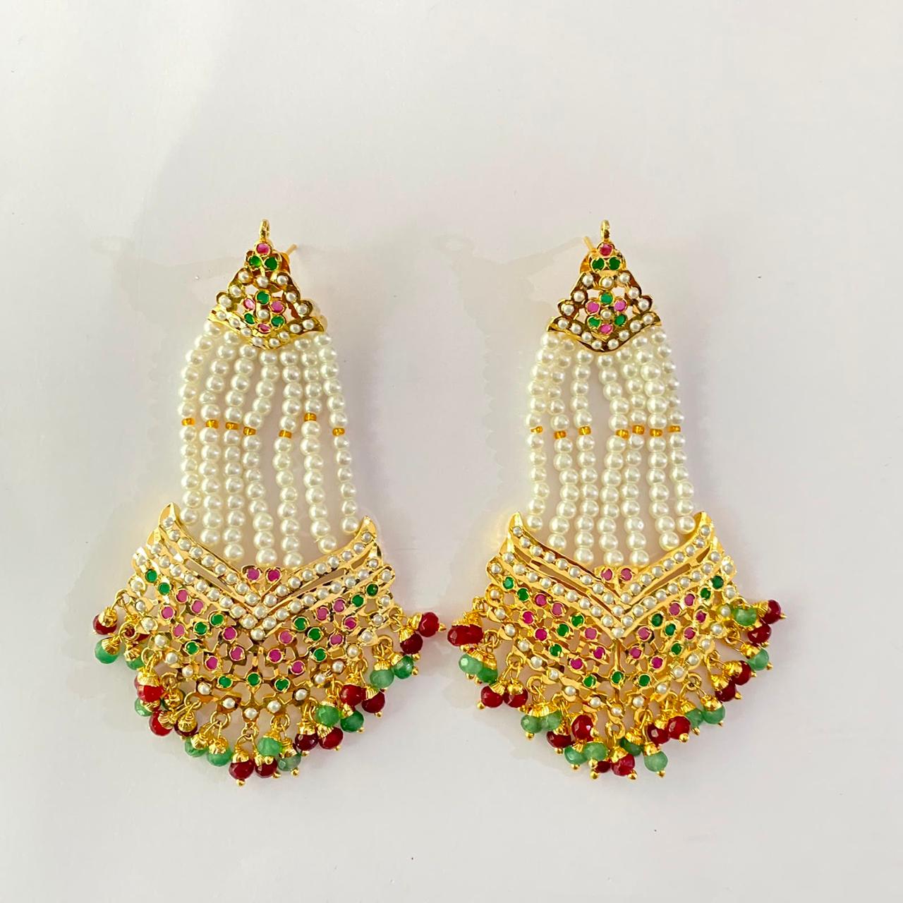 Ruby $ Green Gold Plated Jadau Earring