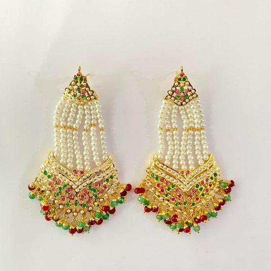 Ruby $ Green Gold Plated Jadau Earring