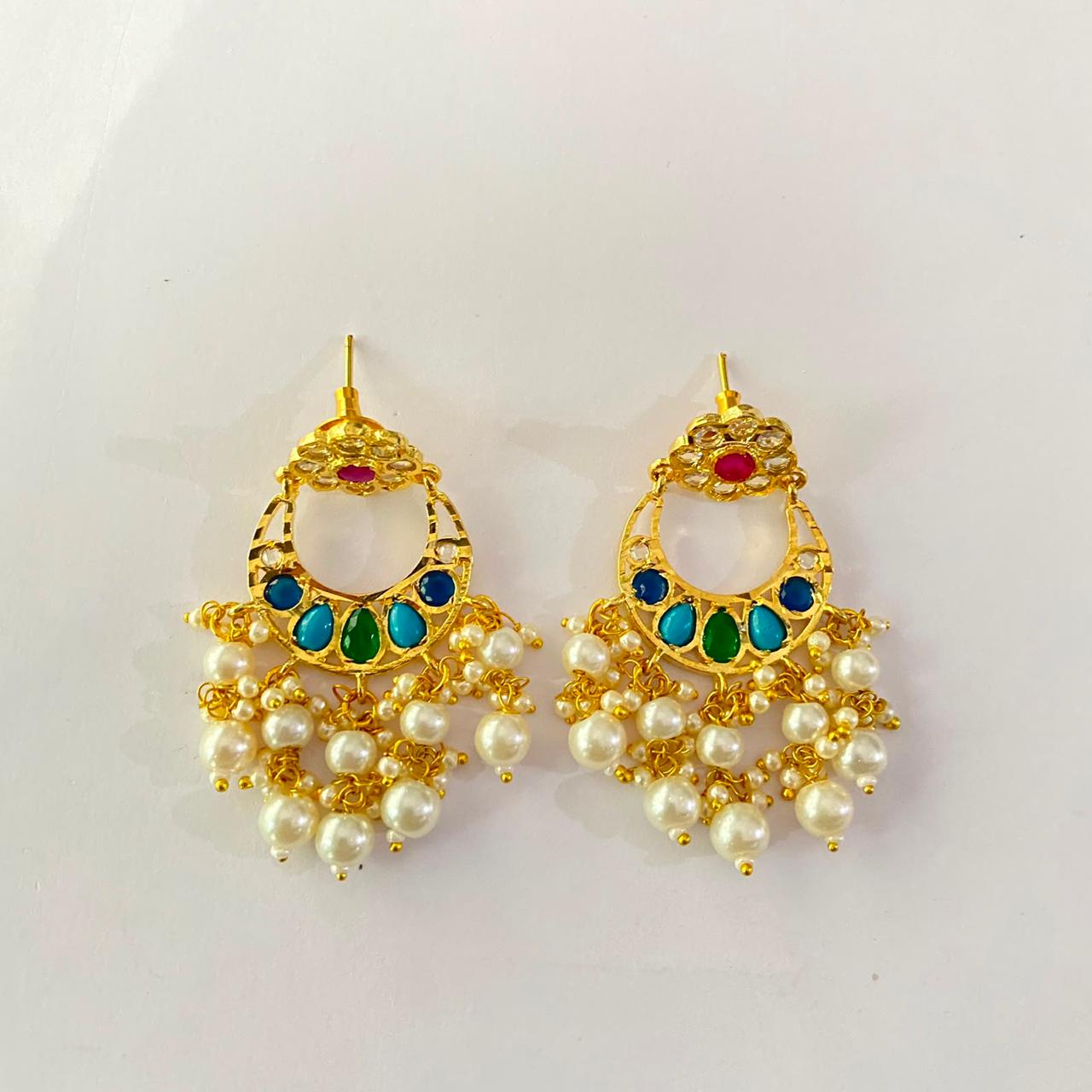Small Gold Plated Drop Pearl Chand Bali