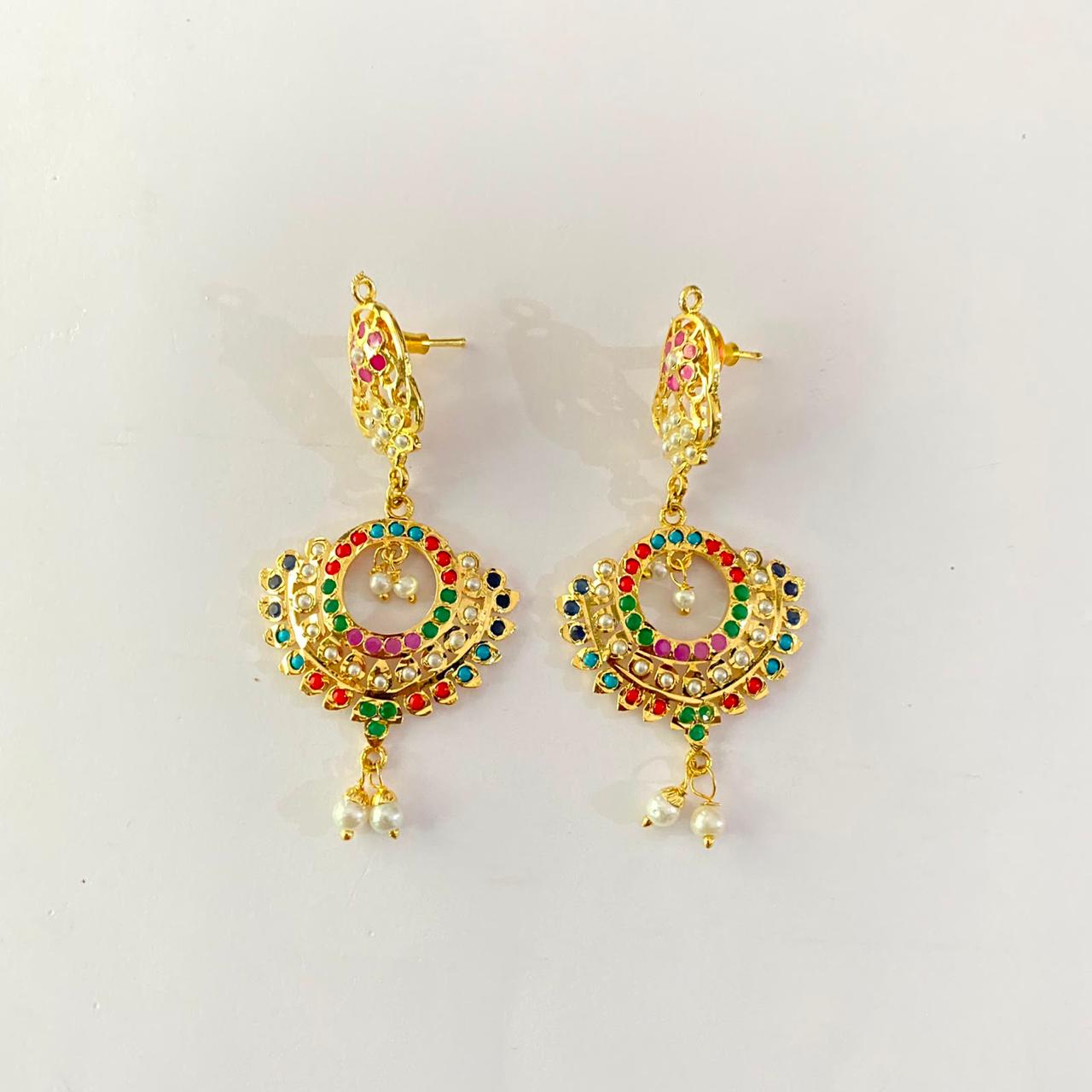 Multi Jadau Gold Plated Earring