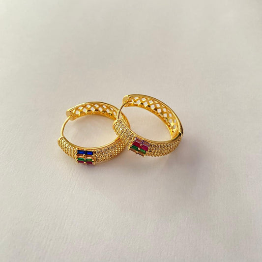 Multicolor  Gold Plated Hoop Bali