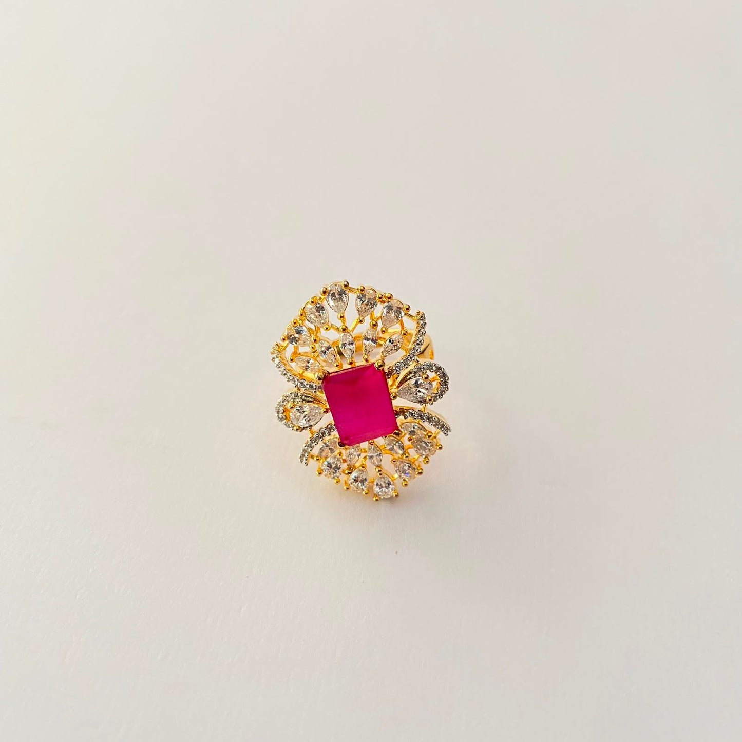 Gold Plated Ruby Diamond Ring
