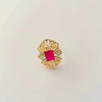 Gold Plated Ruby Diamond Ring