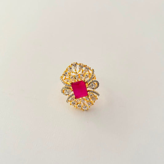 Gold Plated Ruby Diamond Ring