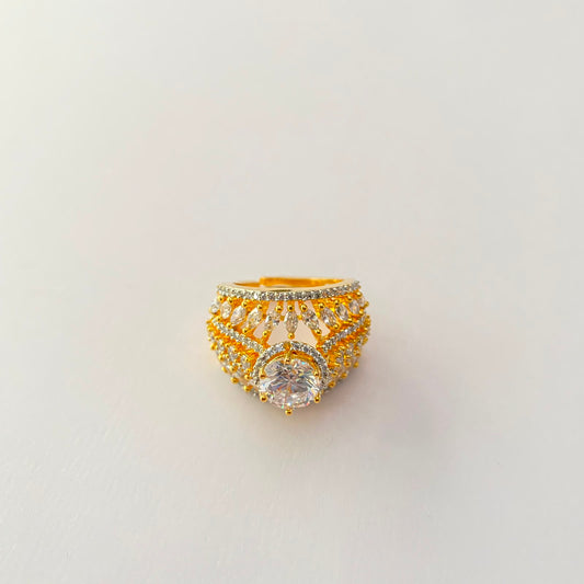 Gold Plated Big Solitaire Diamond Ring