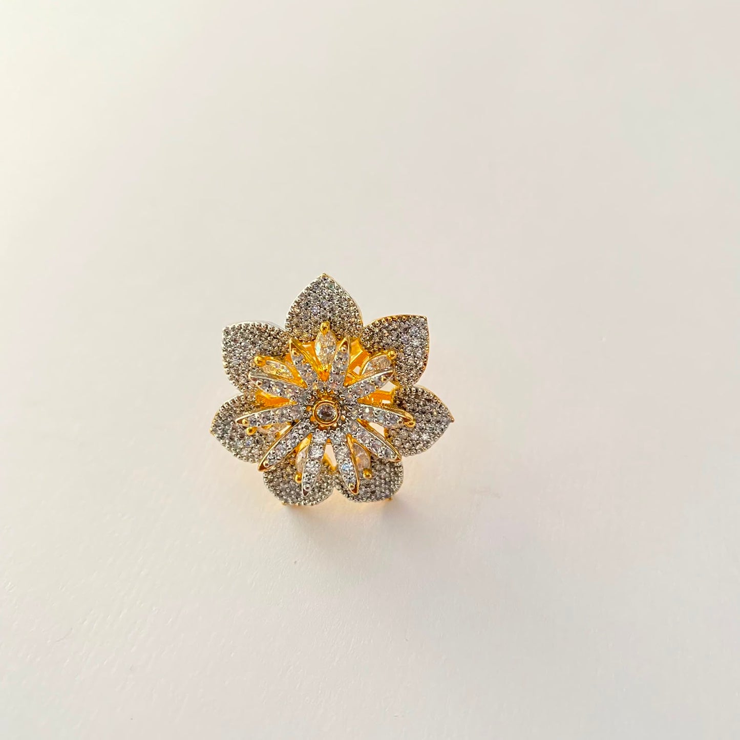 Gold Plated Flower Design Diamond Ring