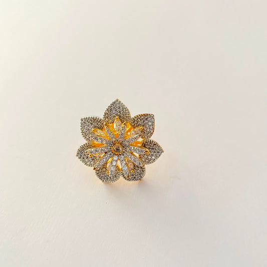 Gold Plated Flower Design Diamond Ring