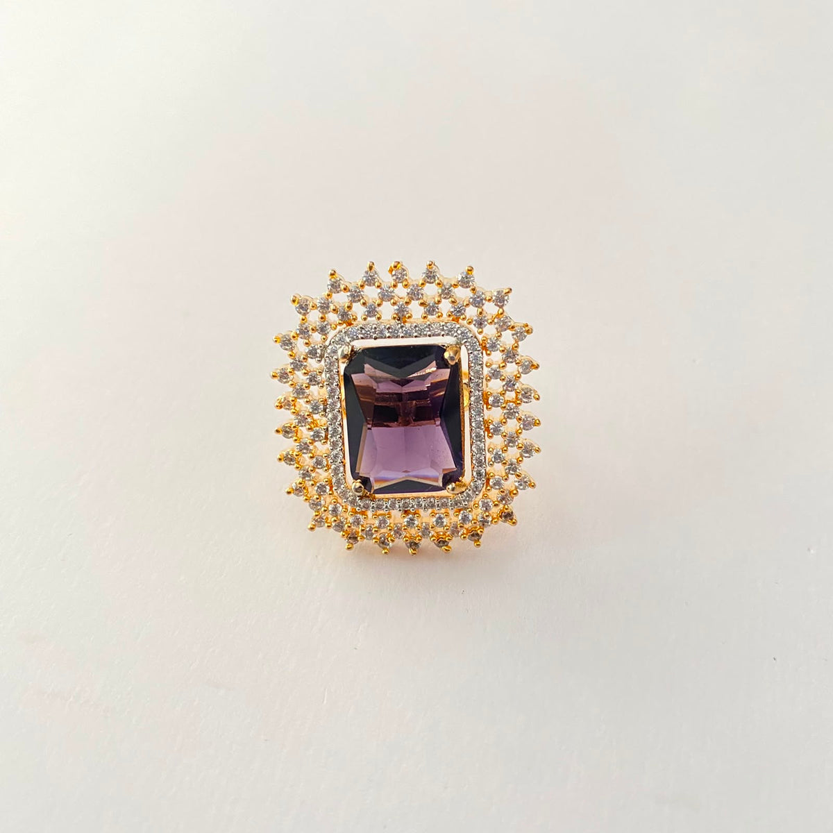 Purple  Diamond Gold Plated Ring