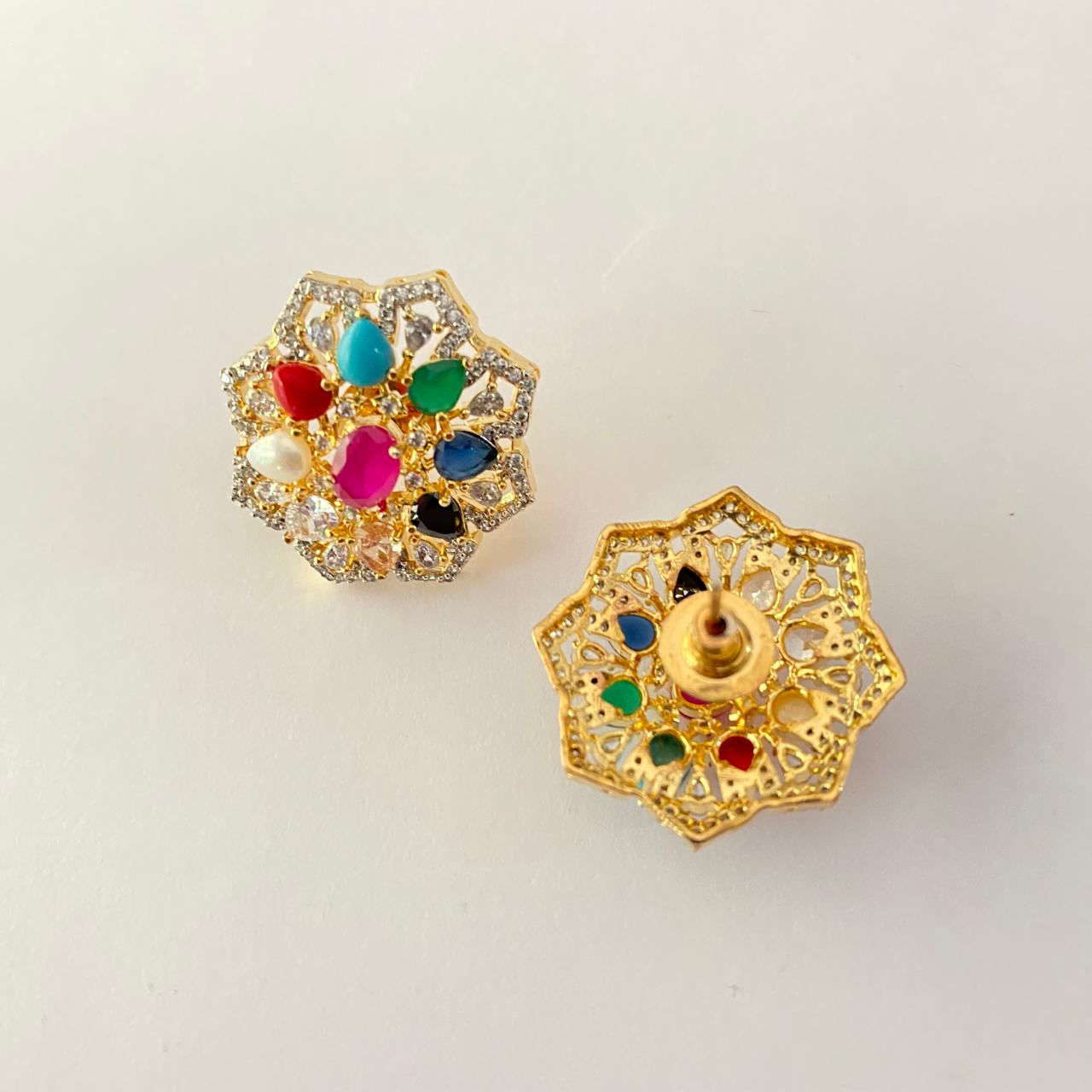 Navrattan Gold Plated Stud