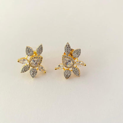 Diamond Gold Plated Floral Stud