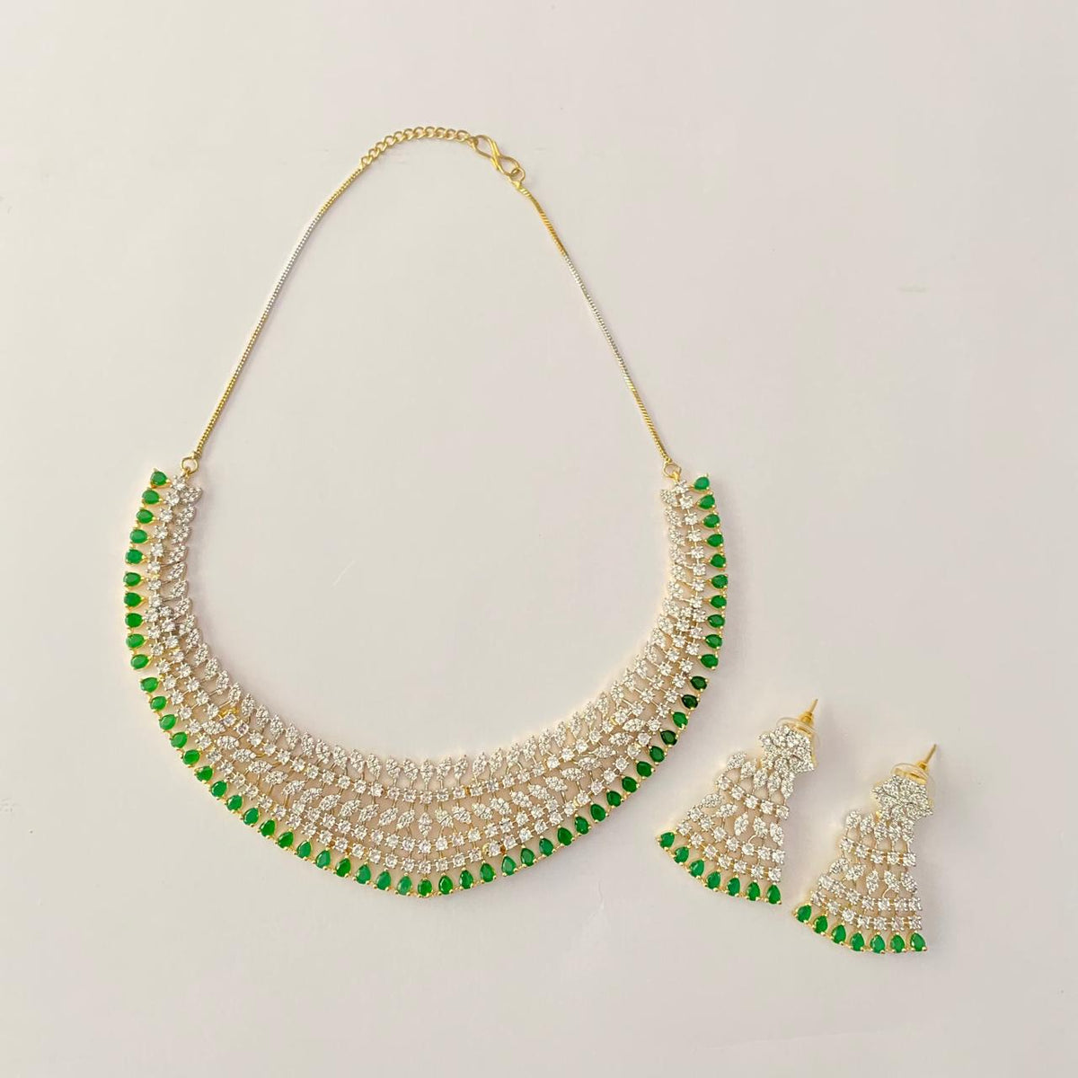 Emerald  Gold Plated Diamond Necklace Set