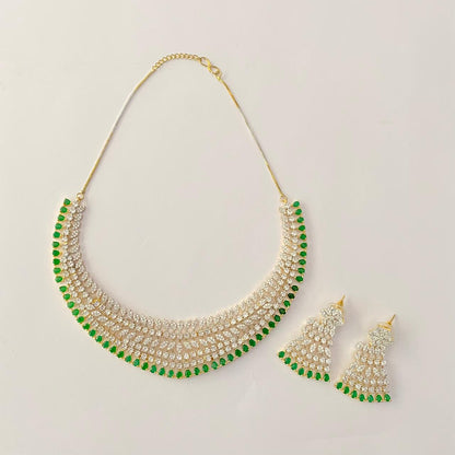 Emerald  Gold Plated Diamond Necklace Set
