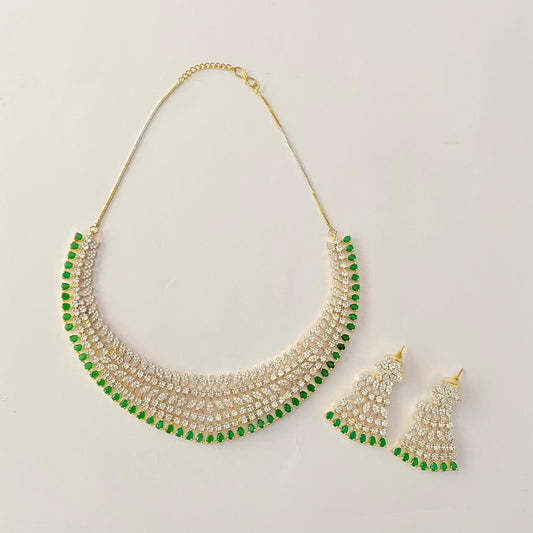 Emerald  Gold Plated Diamond Necklace Set