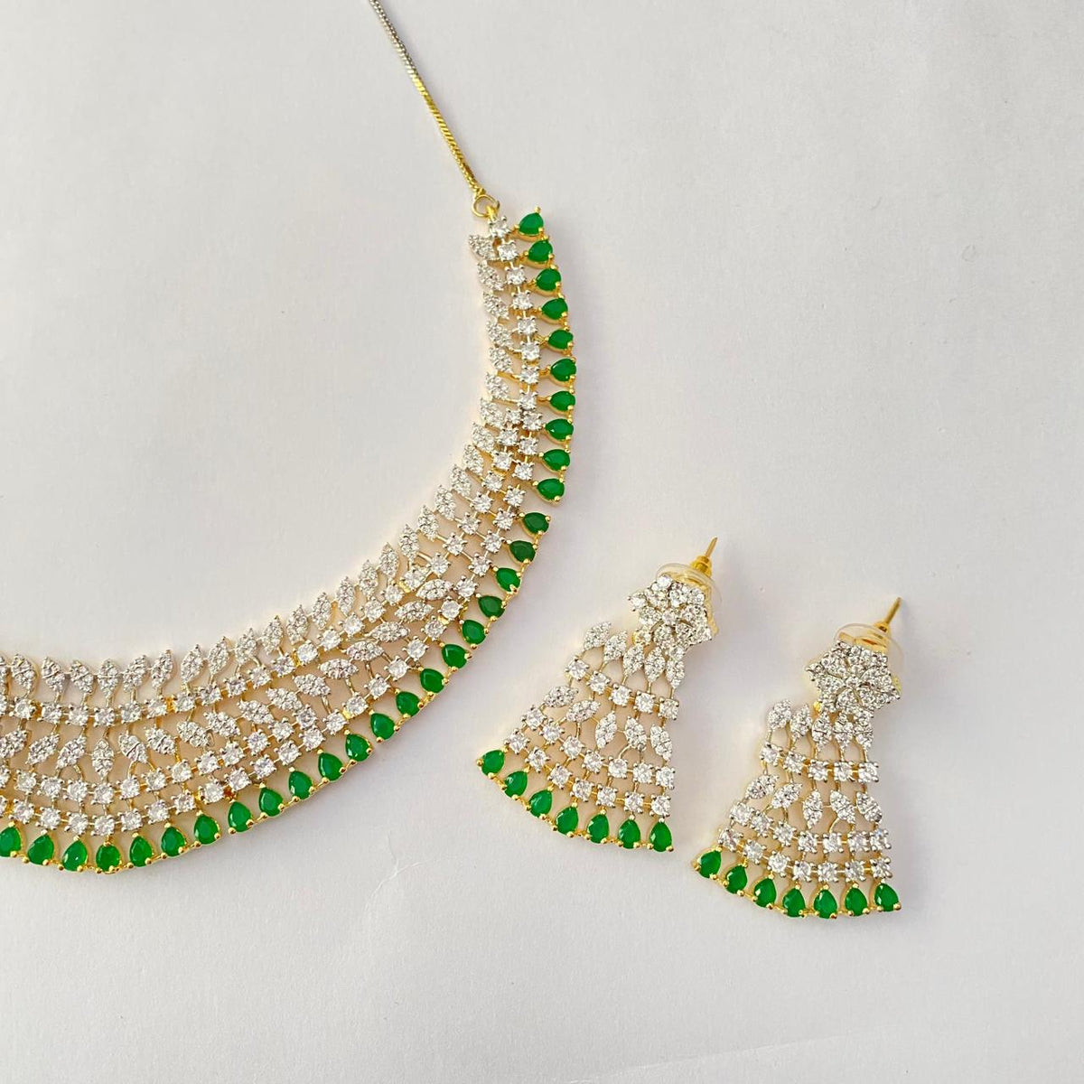 Emerald  Gold Plated Diamond Necklace Set