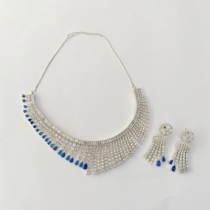 Silver Plated Blue Diamond Necklace Set