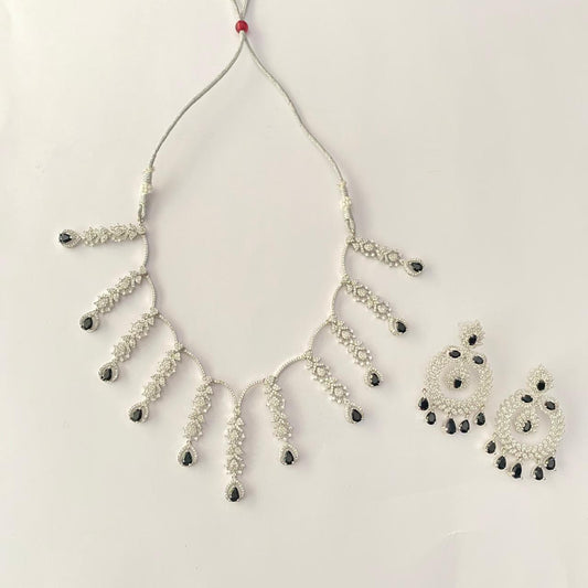 Silver Plated Black Diamond Necklace Set