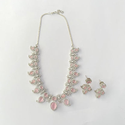 Silver Plated Pink Diamond Necklace Set