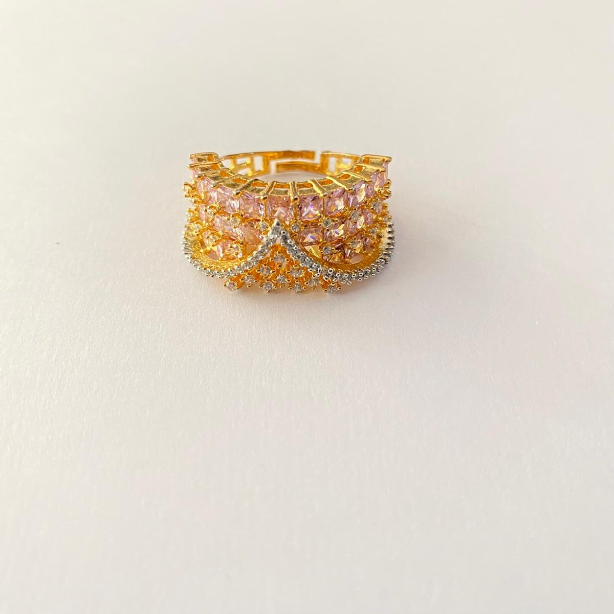 Pink Stone Dioamond Gold Plated Bend Ring